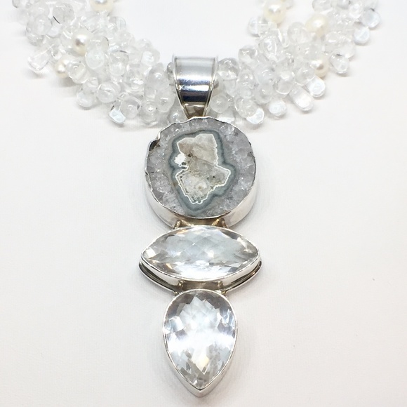 Sterling Silver Crystal/Pearl & Agate Necklace - Picture 4 of 7